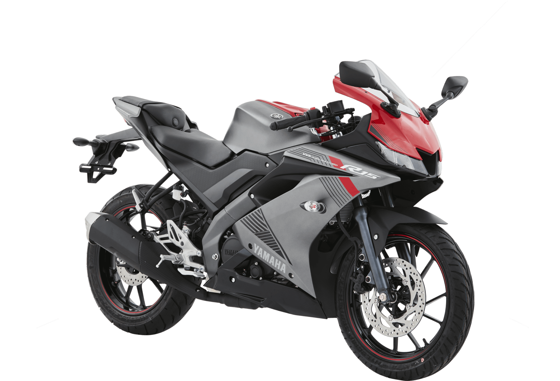 Yamaha R15 en combinación de gris y rojo con detalles deportivos y tecnología avanzada perfecta para quienes buscan rendimiento y estilo disponible en Kasei Motors Lima